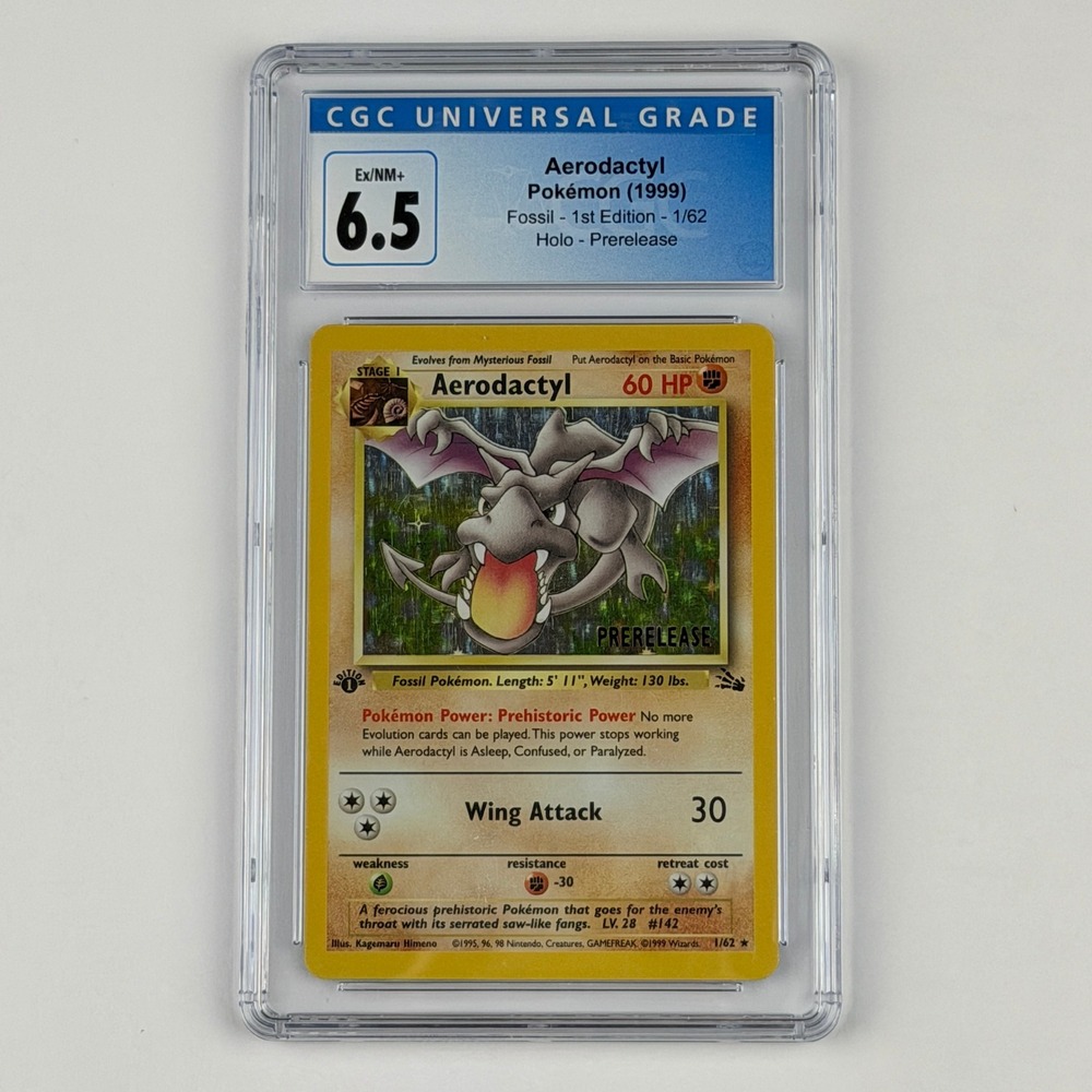 Pokemon Aerodactyl Holo 1st Edition Prerelease 01/62 CGC 6.5 TCG Fossil WOTC Vtg
